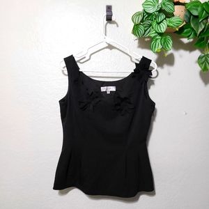 Kasper black sleeveless top with flower details on the neckline size M